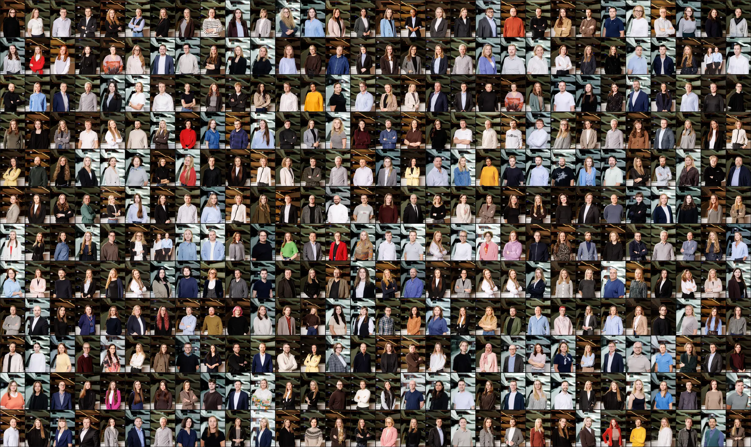 Hundreds of staff portraits for one company, all with the same backdrop and light